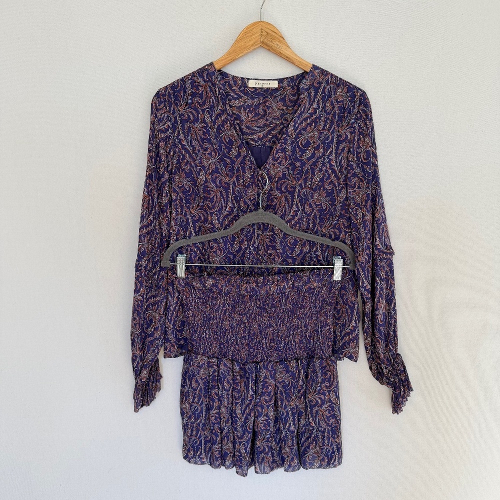 PANEROS Women’s Size Medium Blouse & Skirt Set Purple Floral Paisley Print